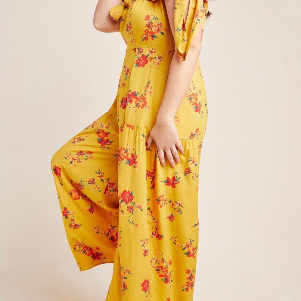 Anthropologie yellow floral jumpsuit EUC - Picture 5 of 5